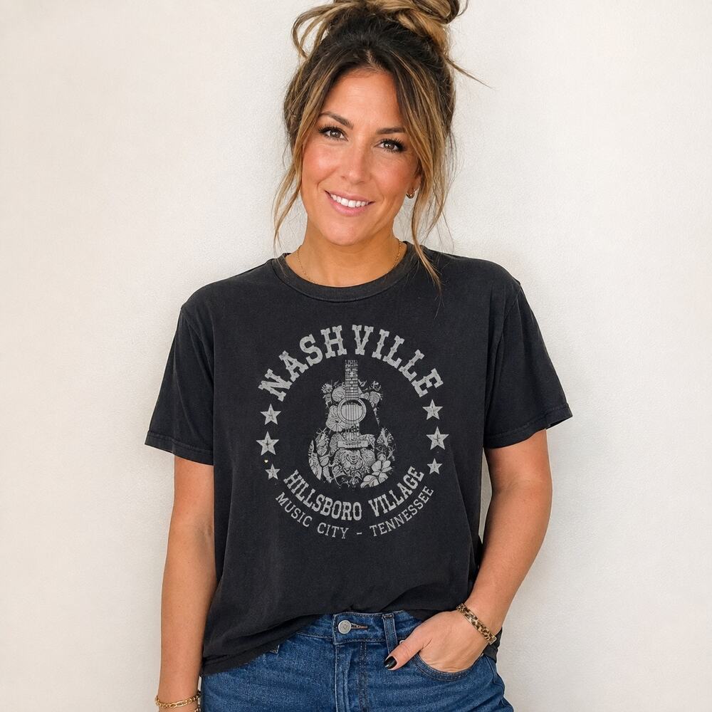 Social Culture Gray Nashville Hillsboro Village Guitar Graphic Tee Sz M